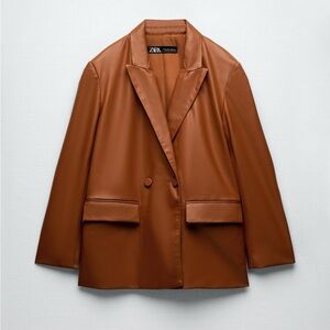 NWOT Zara Faux Leather Whisky Camel Brown Blazer